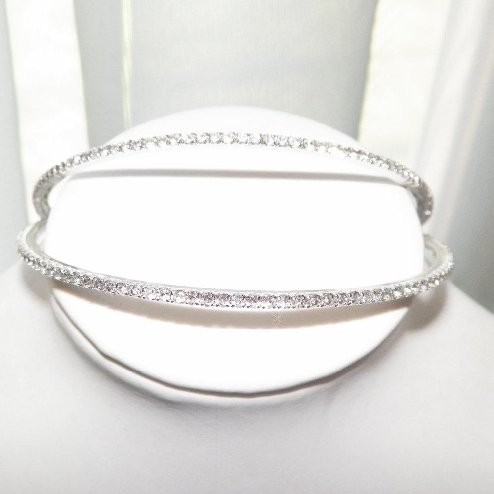 Forever 21 Silver Rhinestone Hoop Earrings 3 1/4"